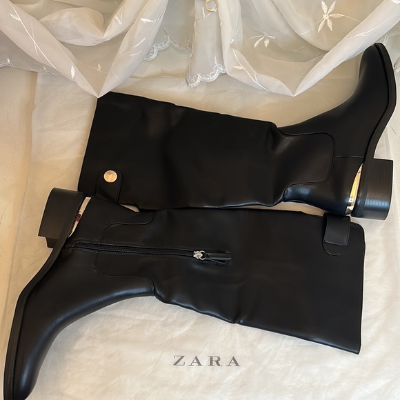 ZARA FAUX LEATHER HEELED KNEE HIGH BOOTS - Picture 8 of 15